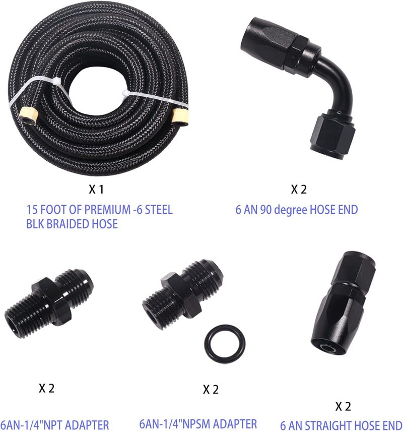 JSDAN Store 6AN Fuel Line Kit 15FT 4L60E 4L65E CPE Fuel Hose, Stainless Steel 6AN Nylon Braided Fuel Line Hose Fitting Transmission for land vehicles Oil Cooler Line Hose with 6AN 90 degree&Straight Hose Ends - Image 5